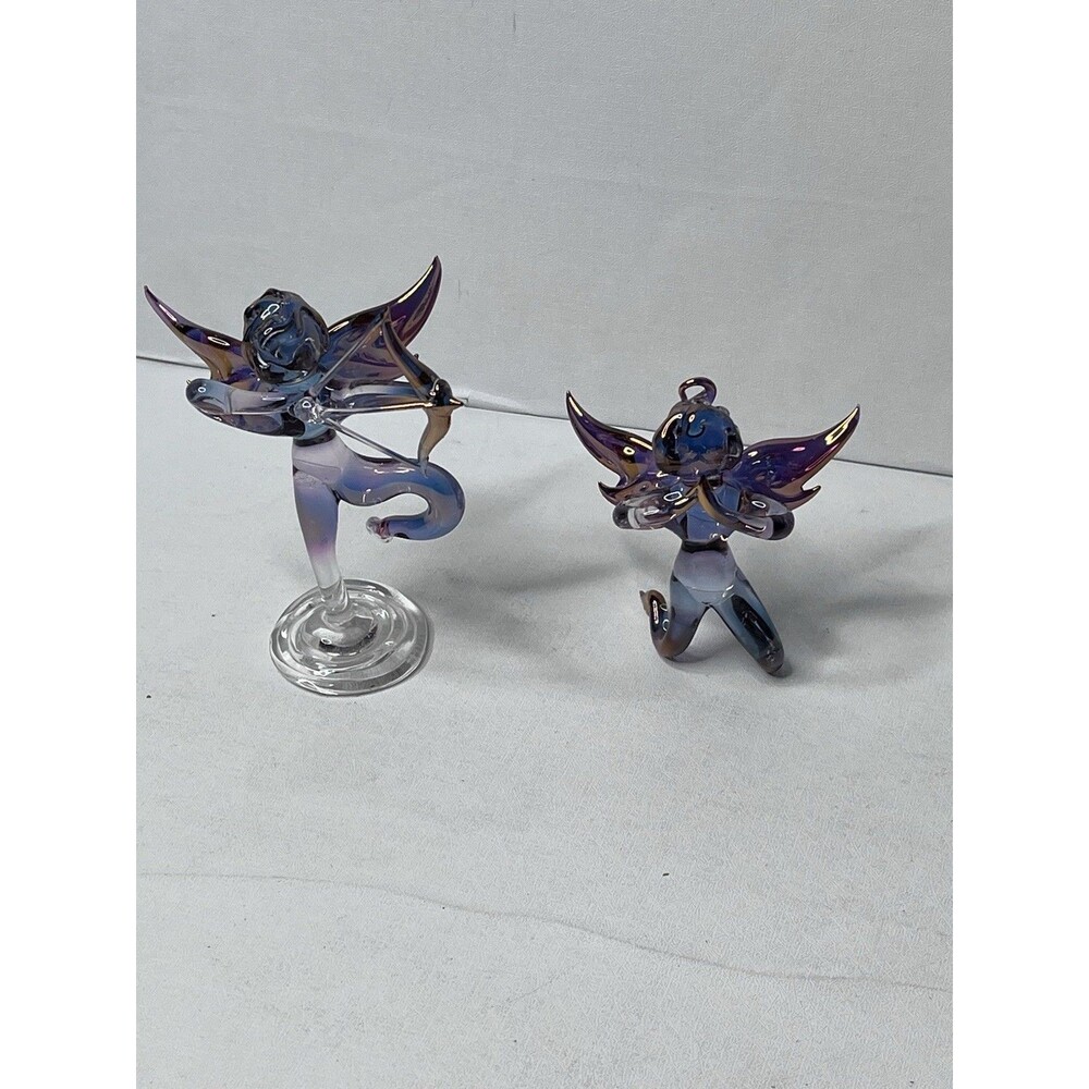 Vintage Shades of Gold Gallery Glass Fairy Fairies 24KT Accents Lot Of 2